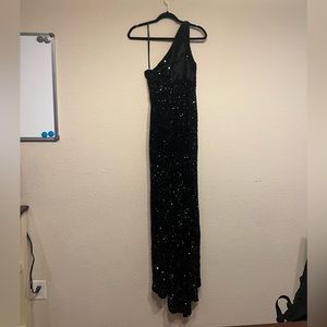 CLARISSE 810307 BLACK SEQUINED ONE SHOULDER PROM DRESS main image 1